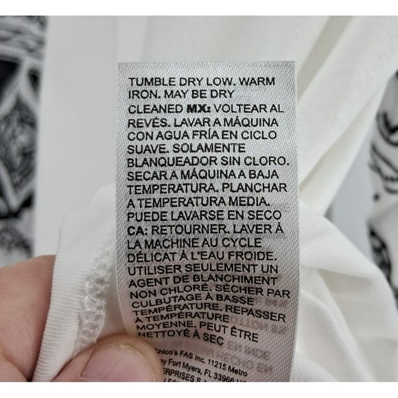 Chicos White Peasant Top Black Emboidered Balloon Sleeves Sz XL Bohemian Cottage - Picture 7 of 10